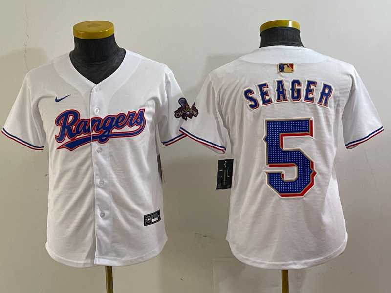 Youth Texas Rangers #5 Corey Seager White 2024 Gold Collection Limited Cool Base Jersey->mlb youth jerseys->MLB Jersey